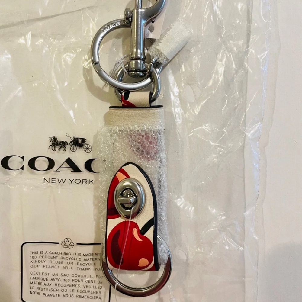 Coach Cherry Print Keychain with Silver Hardware - Picture 3 of 11